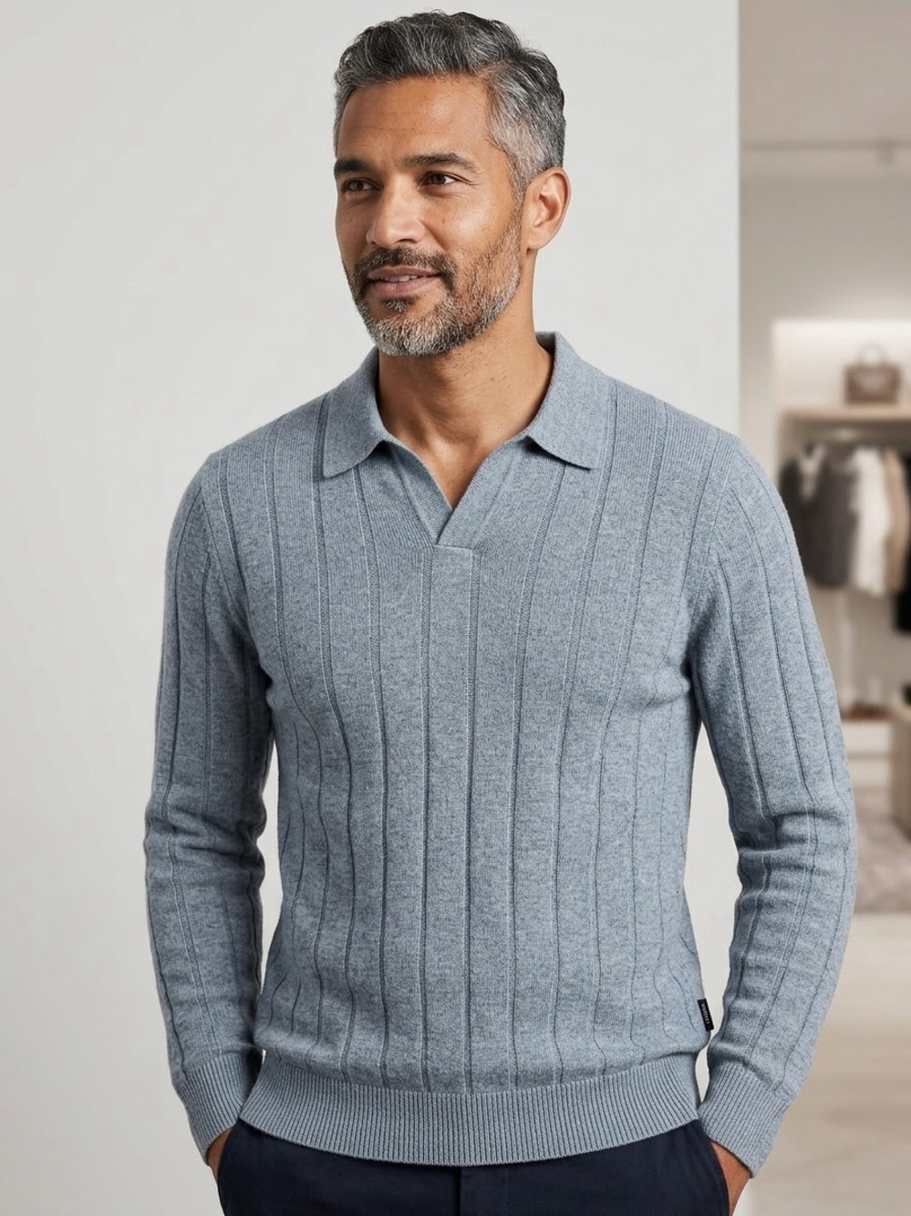 Banana Republic Extra Fine Merino Wool Ribbed Long Sleeve Polo Sweater Medium M